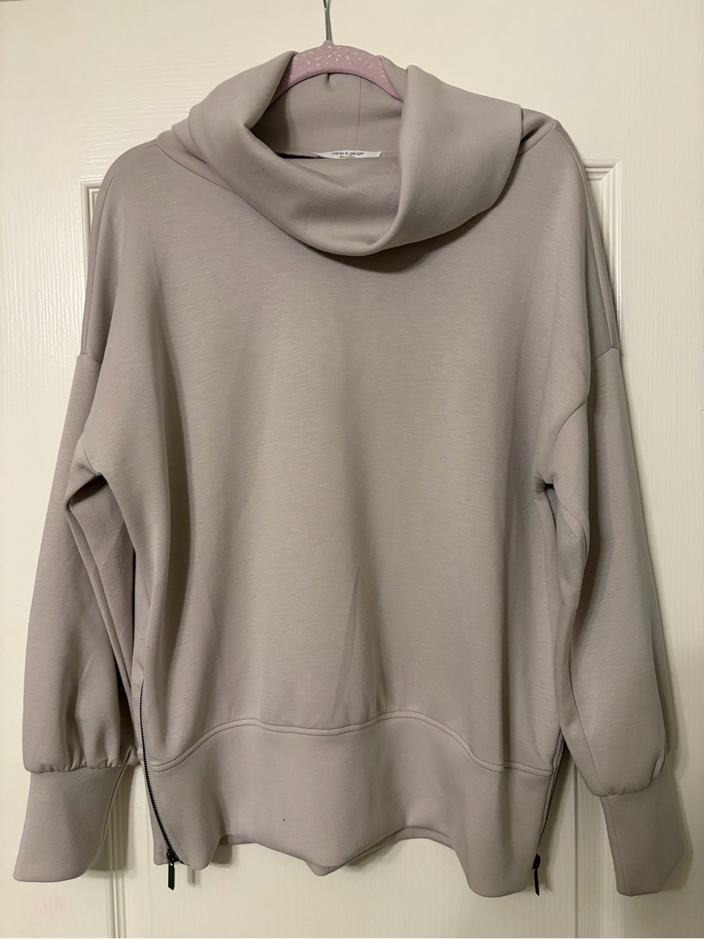Cable & Gauge Relaxed Cowl Neck Sweater - Light Taupe